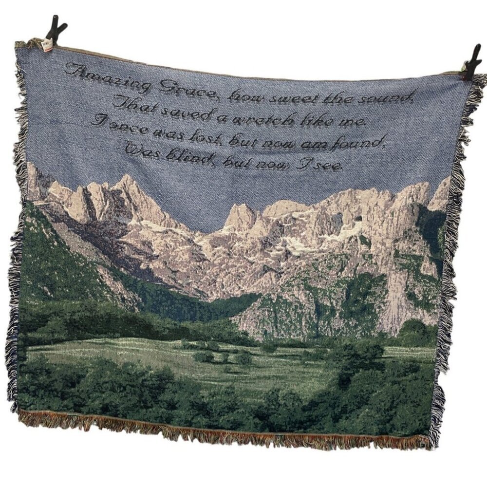 "Amazing Grace" Scenic Mountain Woven Tapestry Throw Blanket‎ 52" x 48"